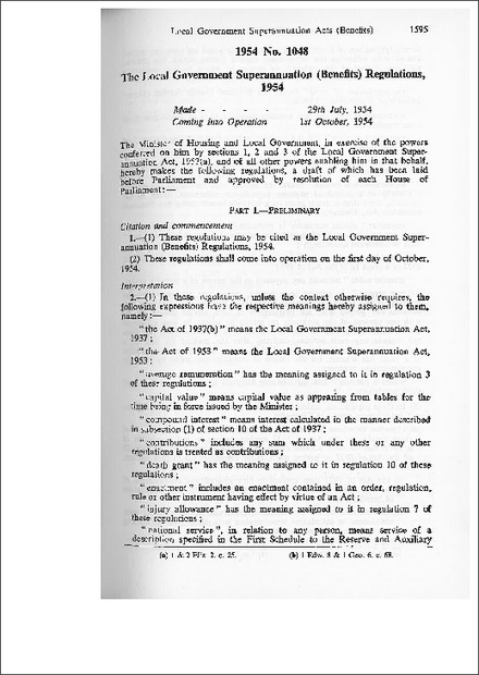 The Local Government Superannuation (Benefits) Regulations,1954