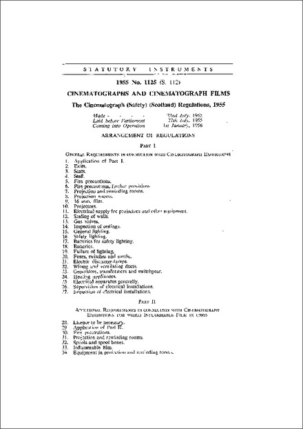 The Cinematograph (Safety) (Scotland) Regulations  1955