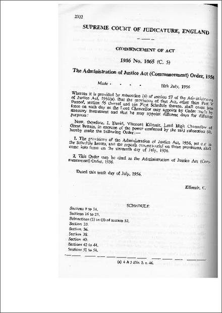 The Administration of Justice Act (Commencement) Order,1956