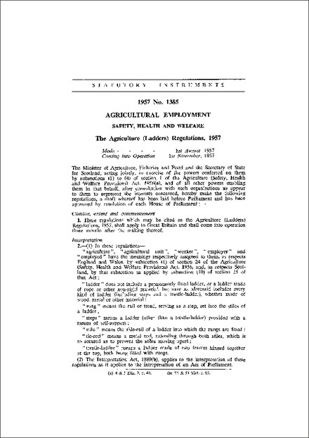 The Agriculture (Ladders) Regulations 1957