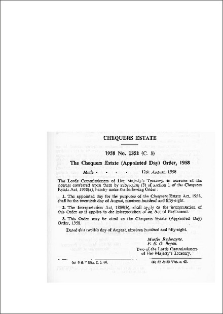 The Chequers Estate (Appointed Day) Orders, 1958