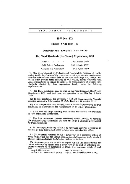 The Food Standards (Ice-Cream) Regulations, 1959