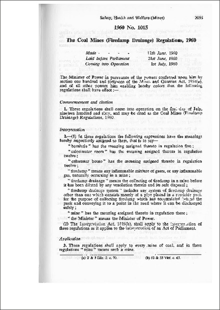 The Coal Mines (Firedamp Drainage) Regulations, 1960