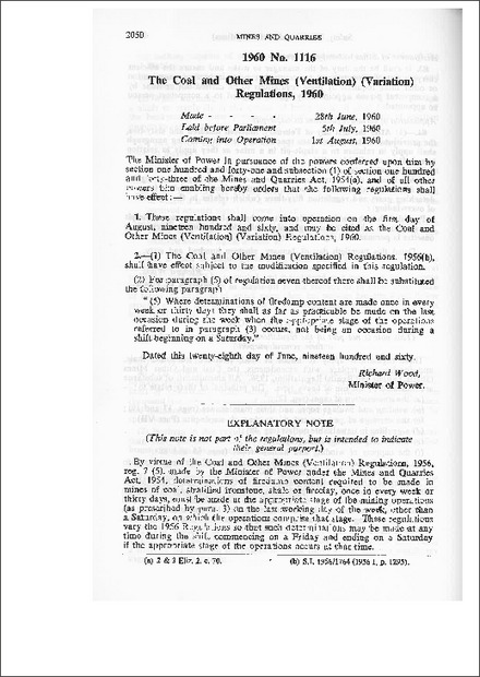 The Coal and Other Mines (Ventilation) (Variation) Regulations,1960