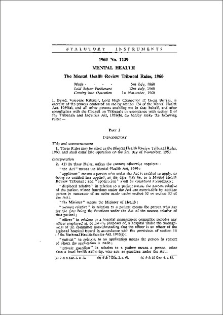 The Mental Health Review Tribunal Rules, 1960