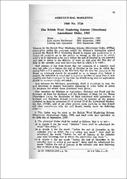 The British Wool Marketing Scheme (Directions) Amendment Order,1960