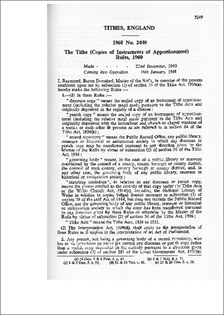 The Tithe (Copies of Instruments of Apportionment) Rules, 1960