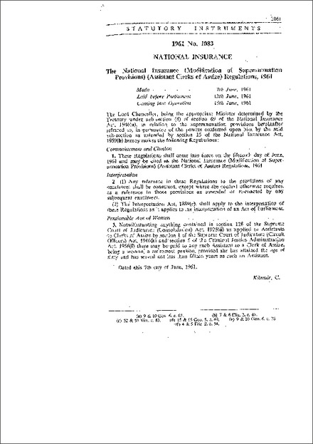 The National Insurance (Modification of Superannuation Provisions) (Assistant Clerks of Assize) Regulations, 1961