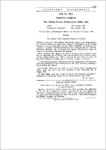 The Visiting Forces (Designation) Order,1961