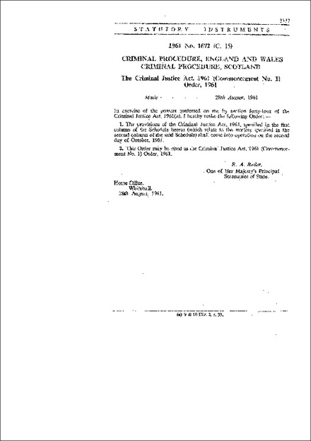 The Criminal Justice Act, 1961 (Commencement No.1) Order, 1961