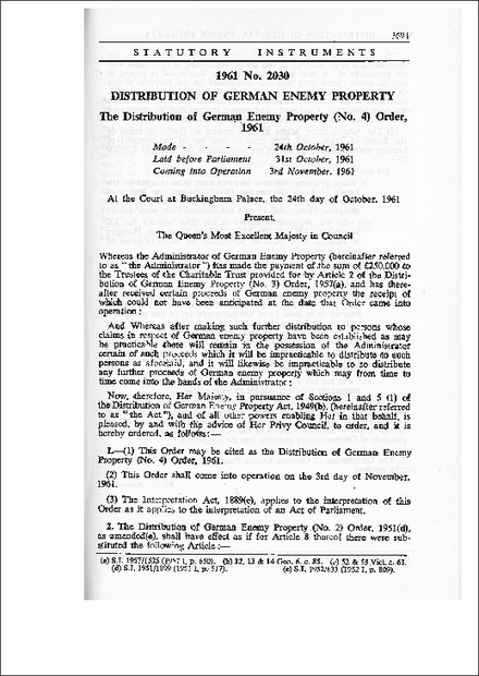 The Distribution of German Enemy Property (No.4) Order, 1961