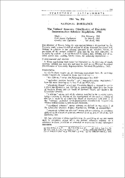 The National Insurance (Modification of Electricity Superannuation Schemes) Regulations, 1961