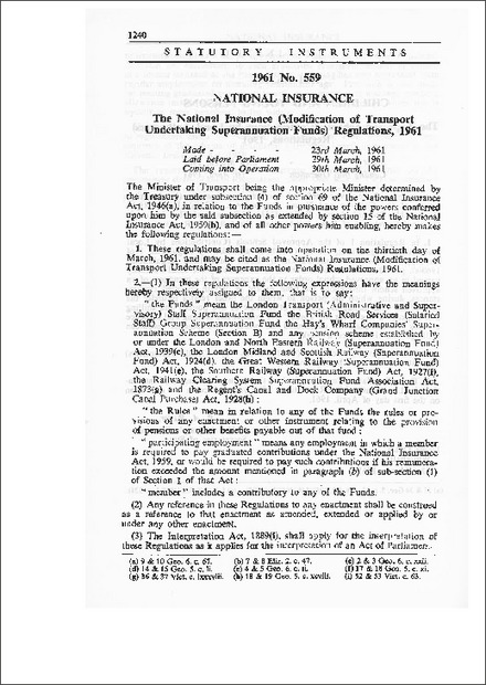 The National Insurance (Modification of Transport Undertaking Superannuation Funds) Regulation, 1961