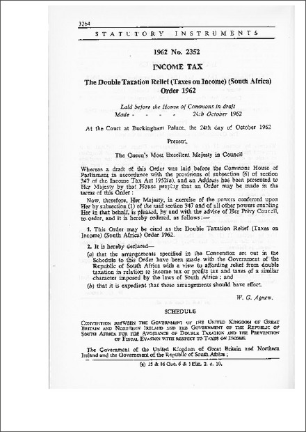 The Double Taxation Relief (Taxes on Income) (South Africa) Order 1962