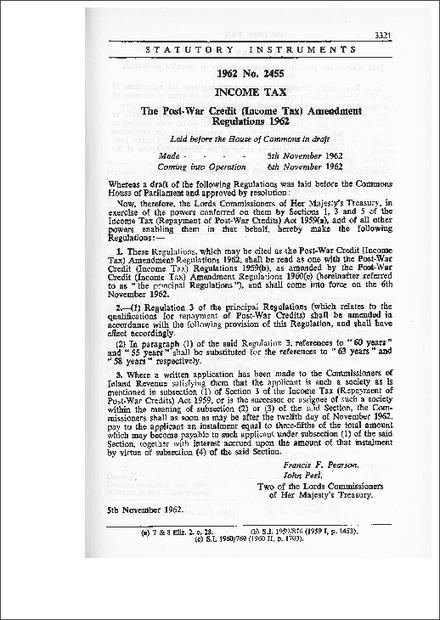 The Post-War Credit (Income Tax) Amendment Regulations,1962