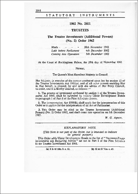 The Trustee Investments (Additional Powers) (No.2) Order, 1962