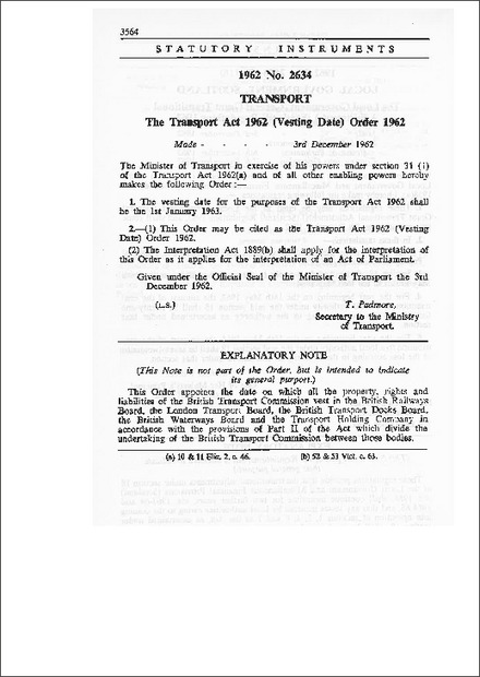 The Transport Act 1962 (Vesting Date) Order 1962