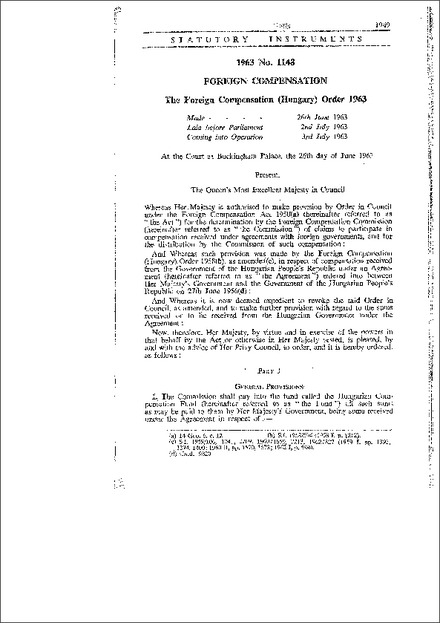 The Foreign Compensation (Hungary) Order 1963