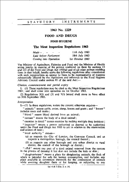 The Meat Inspection Regulations 1963