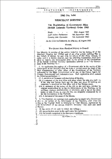 The Registration of Government Ships (British Antarctic Territory) Order 1963