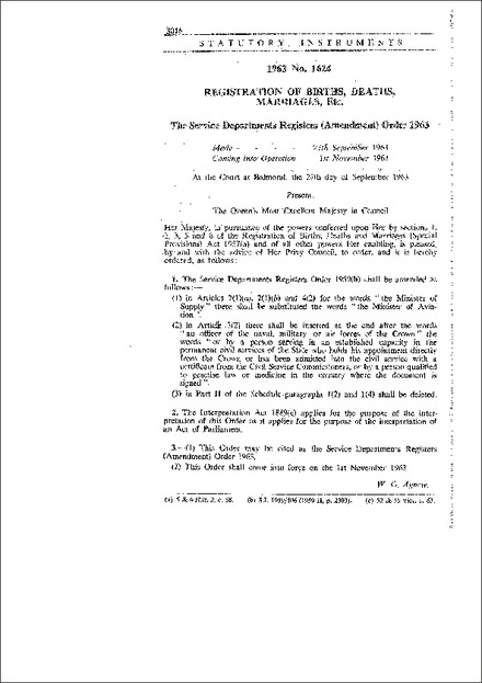 The Service Departments Registers (Amendment) Order,1963