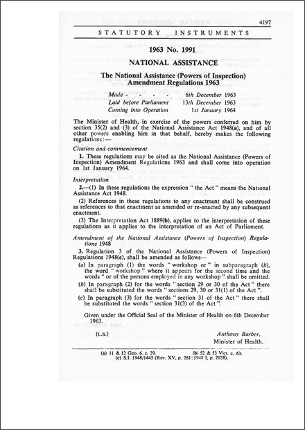 The National Assistance (Powers of Inspection) Amendment Regulations 1963