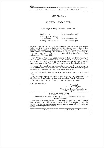 The Import Duty Reliefs Order 1963
