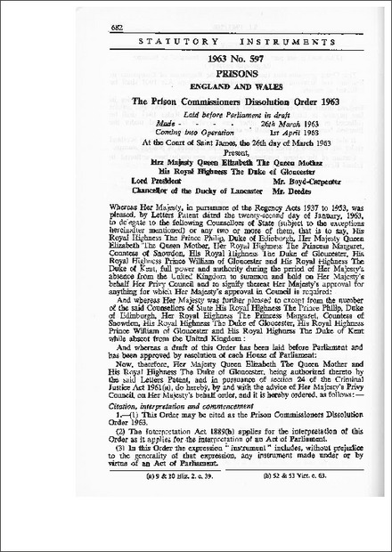 The Prison Commissioners Dissolution Order 1963
