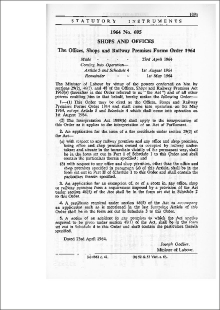 The Offices, Shops and Railway Premises Forms Order 1964