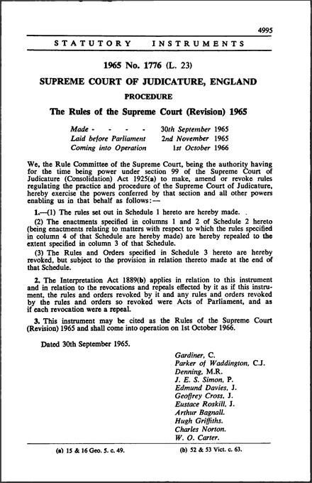 The Rules of the Supreme Court (Revision) 1965