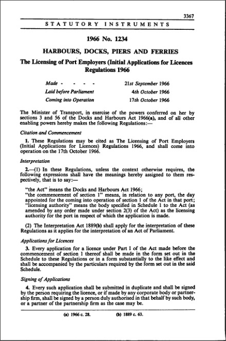 The Licensing of Port Employers (Initial Applications for Licences) Regulations 1966