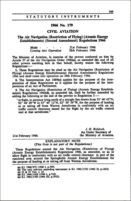 The Air Navigation (Restriction of Flying) (Atomic Energy Establishments) (Second Amendment) Regulations 1966