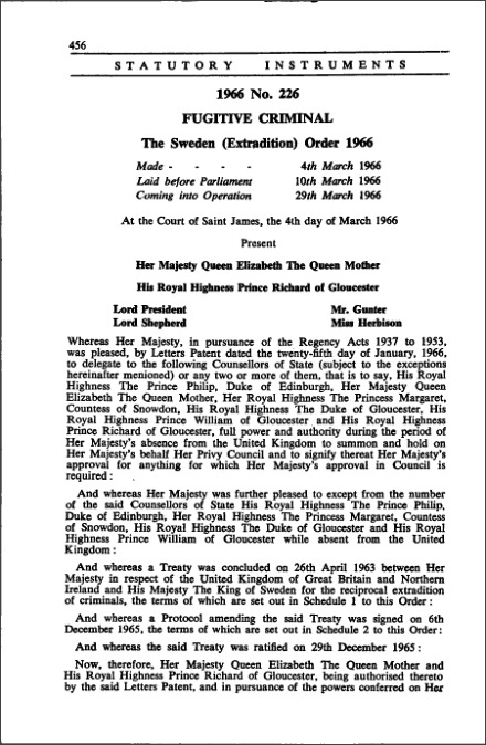 The Sweden (Extradition) Order 1966