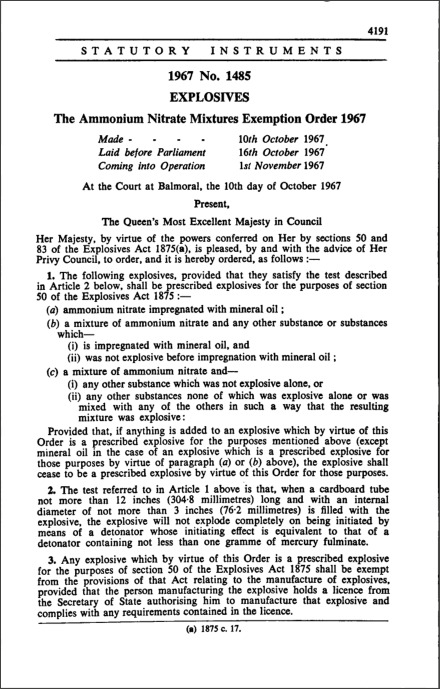 The Ammonium Nitrate Mixtures Exemption Order 1967
