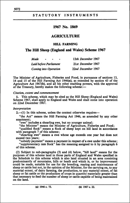 The Hill Sheep (England and Wales) Scheme 1967