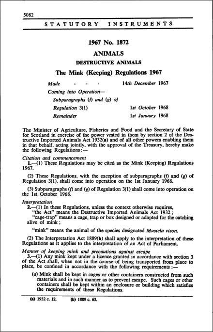 The Mink (Keeping) Regulations 1967