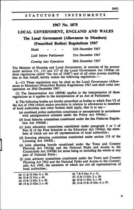 The Local Government (Allowances to Members) (Prescribed Bodies) Regulations 1967