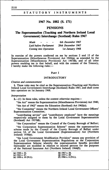The Superannuation (Teaching and Northern Ireland Local Government) Interchange (Scotland) Rules 1967