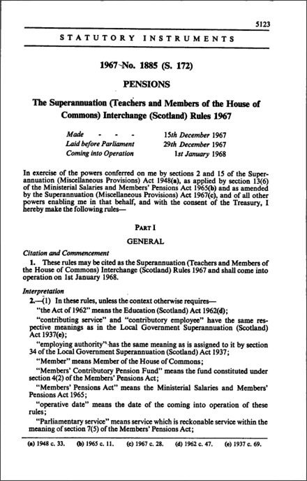 The Superannuation (Teachers and Members of the House of Commons) Interchange (Scotland) Rules 1967