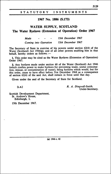 The Water Byelaws (Extension of Operation) Order 1967