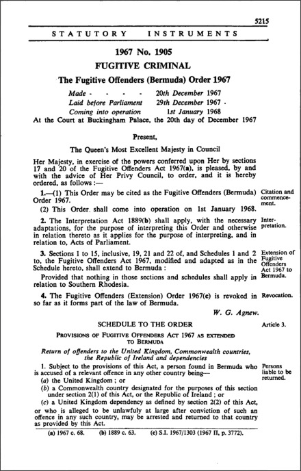The Fugitive Offenders (Bermuda) Order 1967