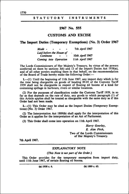 The Import Duties (Temporary Exemptions) (No. 3) Order 1967
