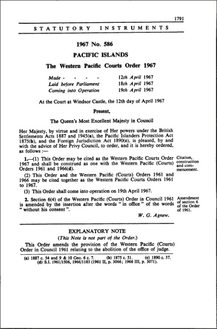 The Western Pacific Courts Order 1967