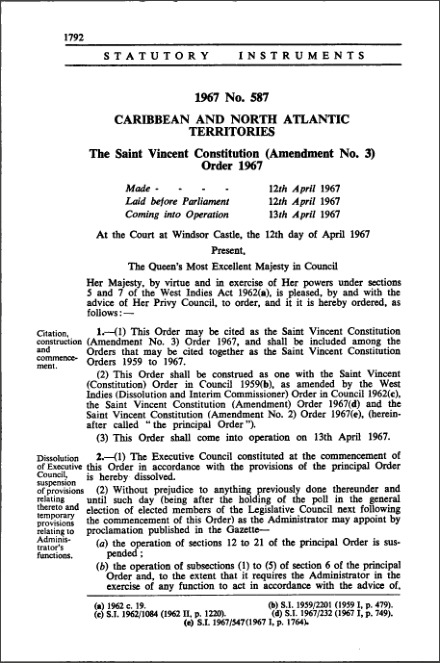 The Saint Vincent Constitution (Amendment No. 3) Order 1967
