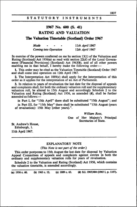 The Valuation Timetable (Scotland) Order 1967