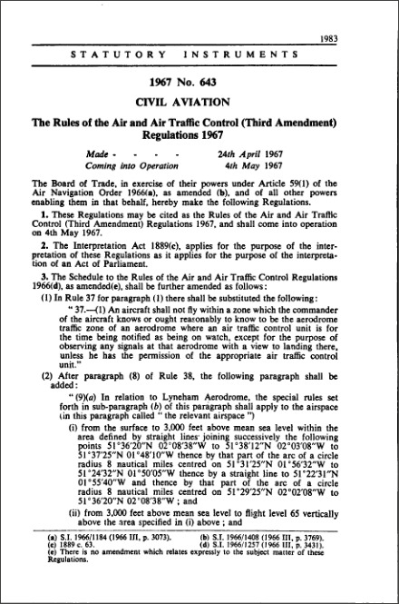 The Rules of the Air and Air Traffic Control (Third Amendment) Regulations 1967