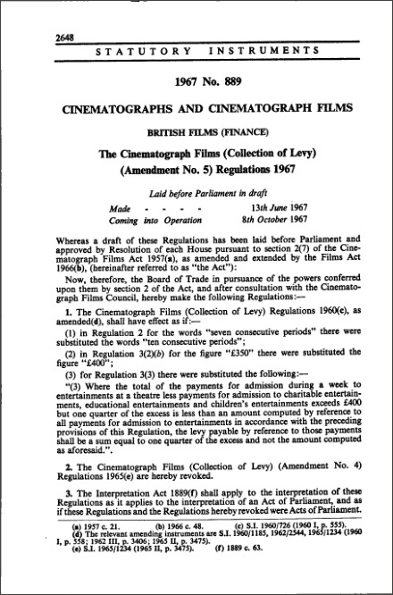 The Cinematograph Films (Collection of Levy) (Amendment No. 5) Regulations 1967