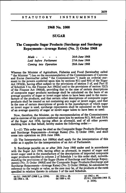 The Composite Sugar Products (Surcharge and Surcharge Repayments-Average Rates) (No. 3) Order 1968