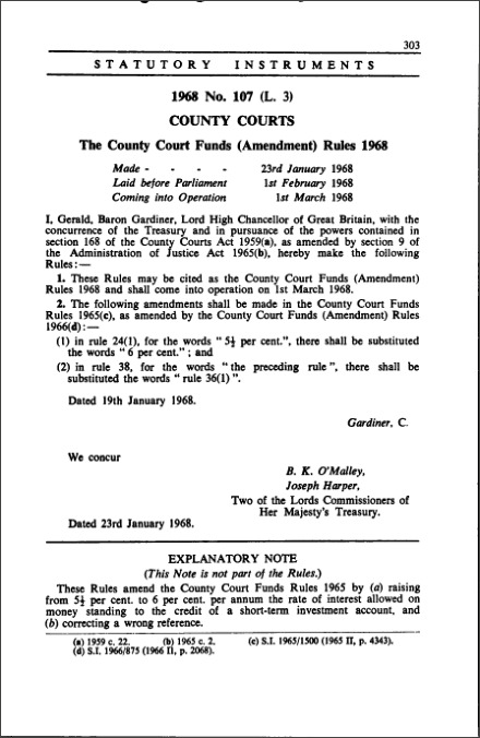 The County Court Funds (Amendment) Rules 1968