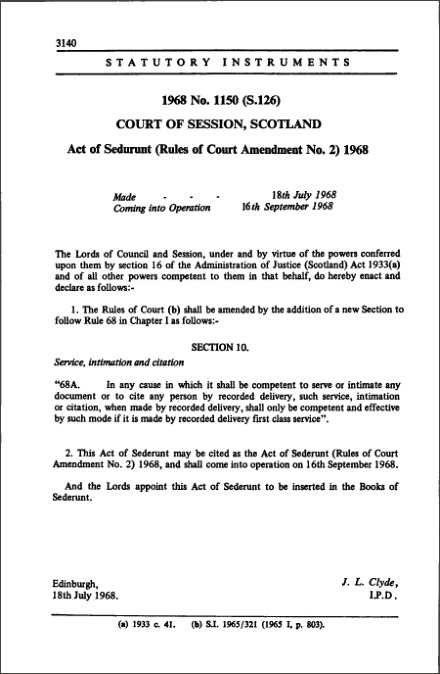 Act of Sederunt (Rules of Court Amendment No. 2) 1968